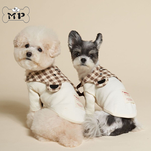 『Memory Pet』韩国meaningless宠物格纹笑脸小熊披肩蝴蝶结T恤