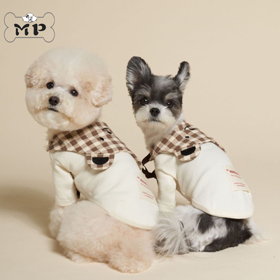 韩代宠物格纹笑脸小熊弹力T恤