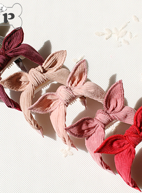 『Memory Pet』韩国sweetbombom宠物蝴蝶结灯芯绒耳朵发夹发箍