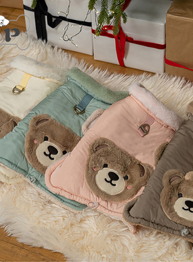 『Memory Pet』韩国Bailey宠物可爱小熊翻领可牵引毛绒马甲披风