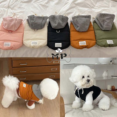 韩代宠物冬毛绒条纹连帽马甲外套
