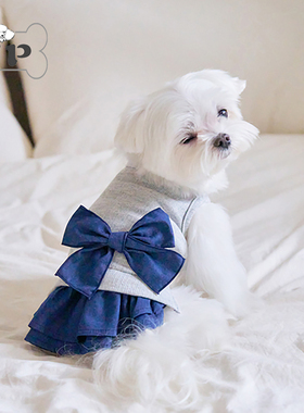 『Memory Pet』韩国代购mylittledog宠物蓝色蝴蝶结针织连衣裙