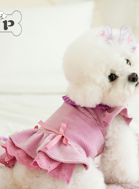 『Memory Pet』韩国代购宠物灯芯绒花边蝴蝶结双层领连衣裙发夹