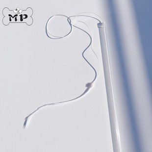 现货~韩国代购宠物猫咪白色绳子羽毛长尾巴逗猫棒玩具