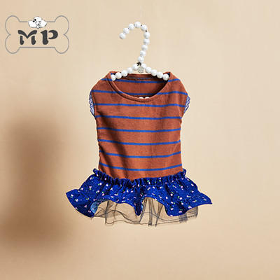 韩代宠物撞色印花网纱蓬蓬连衣裙