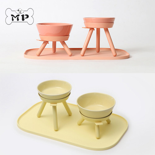 部分现货~韩国正品inherent宠物猫狗粉色黄色三脚桌陶瓷碗餐垫