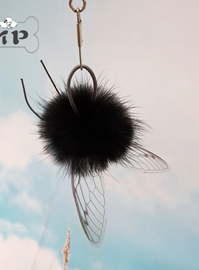 现货~韩国正品宠物猫咪昆虫黑色毛球透明翅膀逗猫棒替换头玩具