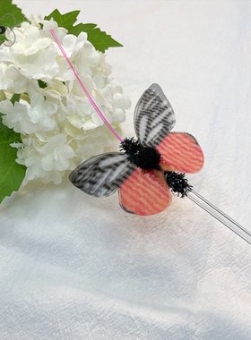 『Memory Pet』韩国代购宠物猫咪红色触角仿真蝴蝶透明逗猫棒玩具