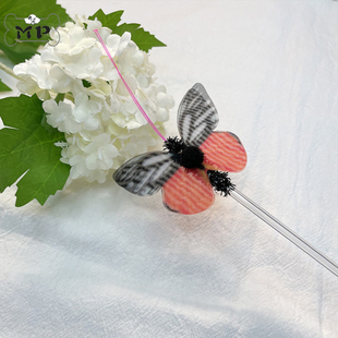 『Memory Pet』韩国代购宠物猫咪红色触角仿真蝴蝶透明逗猫棒玩具