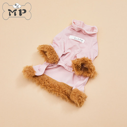 韩代宠物LD冬毛绒边粉色高领T恤