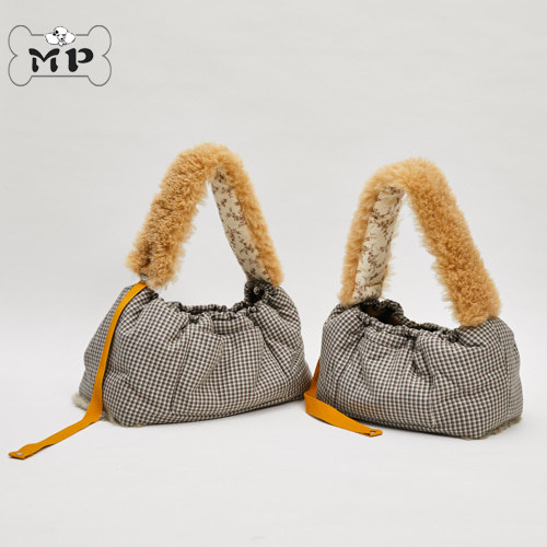 韩代LD秋冬宠物格纹皮毛单肩包