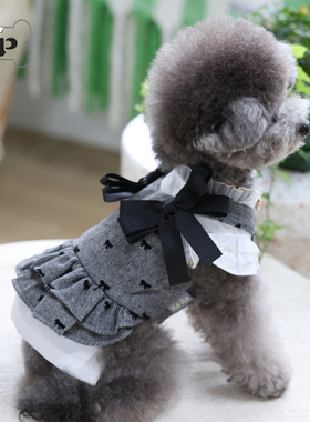 『Memory Pet』韩国代购iloilo宠物秋冬人字纹蝴蝶结灰色背带裙