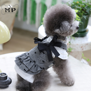 『Memory Pet』韩国代购iloilo宠物秋冬人字纹蝴蝶结灰色背带裙