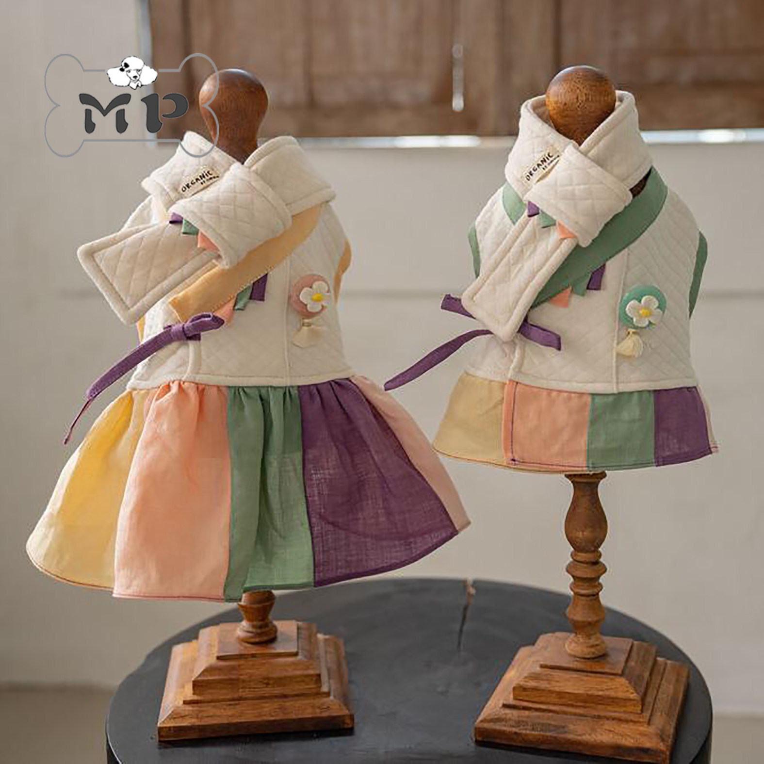 韩代宠物天然亚麻有机棉韩服围巾