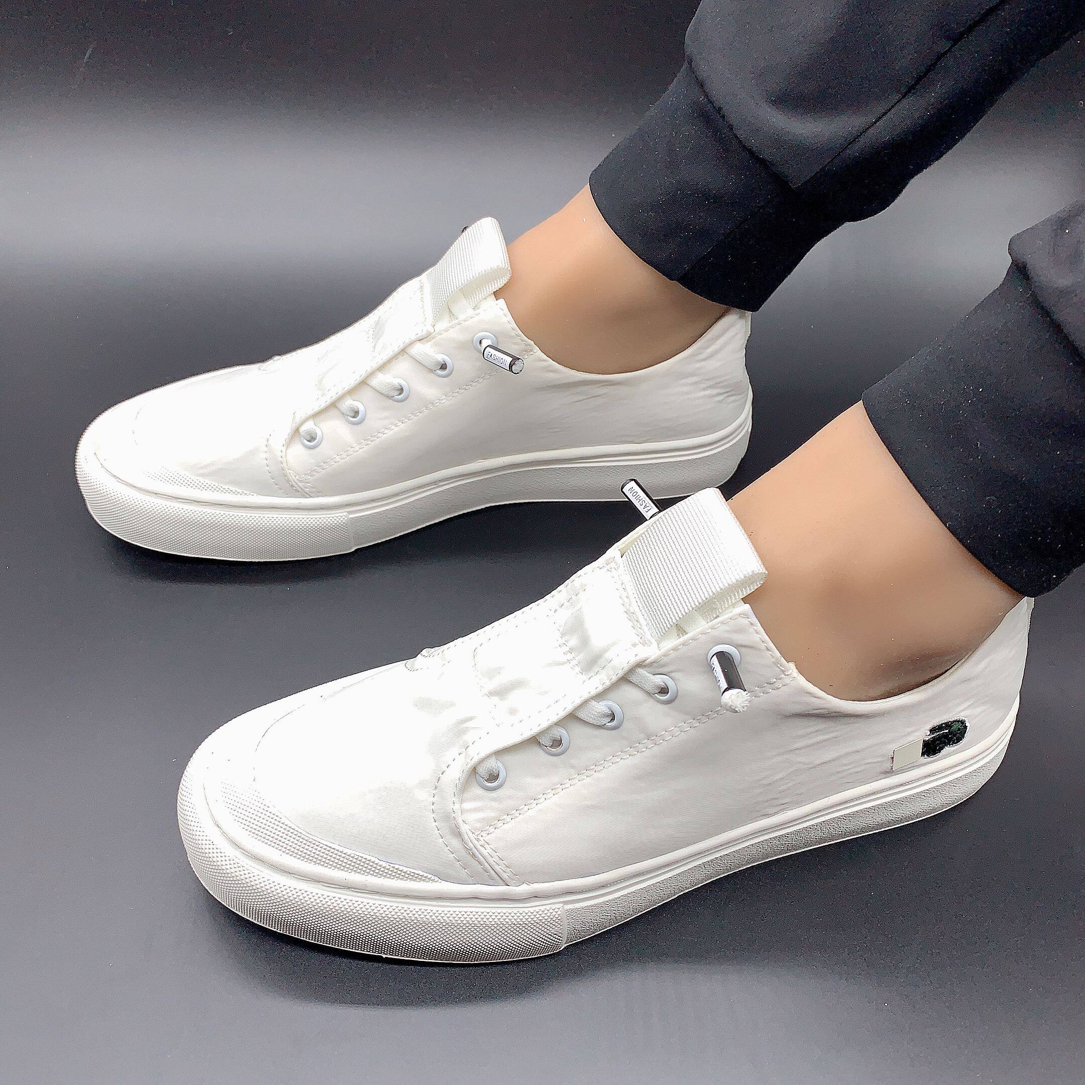 网红鞋子男士夏一脚蹬透气韩版新款小白鞋冰丝布布鞋男百搭潮板鞋