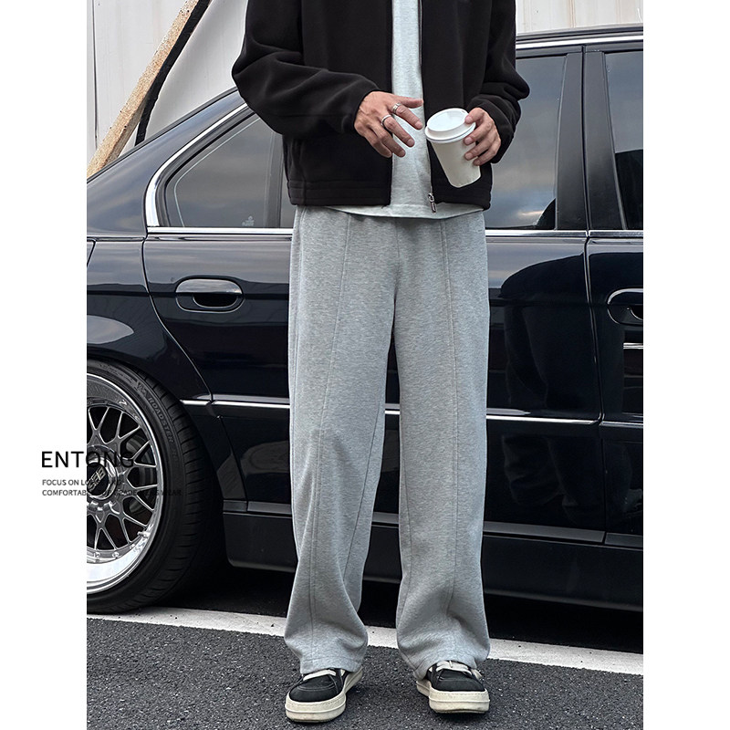 Entong浅灰色美式运动裤卫裤男款裤子美式高街直筒宽松百搭休闲裤