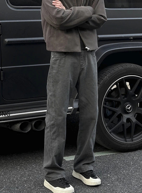 Entong复古cleanfit解构深灰色工装牛仔裤男美式高街vibe窄版长裤