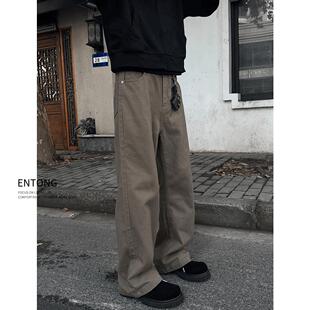 vintage潮流宽松长裤 男春秋季 高街复古直筒牛仔裤 Entong潮牌美式