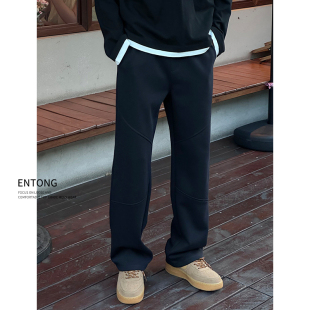 秋季 潮流百搭裤 潮牌黑色卫裤 抽绳宽松直筒休闲裤 子 男款 Entong美式
