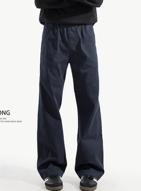 Entong美式cleanfit藏蓝色简约休闲裤男生潮流复古宽松直筒长裤子