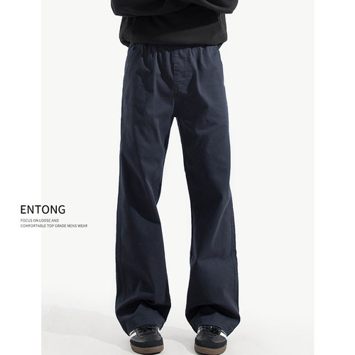 美式cleanfit藏蓝色简约休闲裤