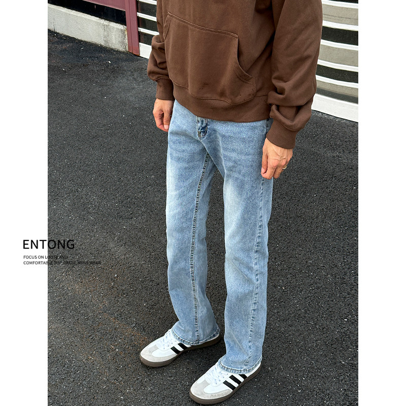Entong潮流百搭cleanfit水洗微喇牛仔裤子男款春秋季美式高街长裤