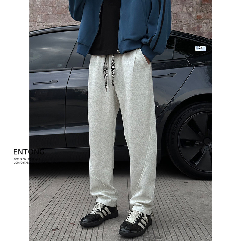 Entong潮牌弯刀休闲卫裤男款裤子美式复古针织休闲裤百搭宽松长裤