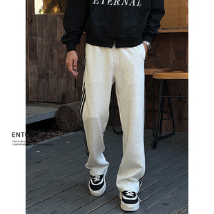 直筒宽松运动休闲裤 Entong潮牌cleanfit灰色卫裤 美式 子秋季 男生裤
