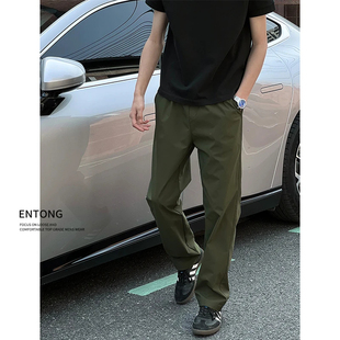 Entong军绿色秋季薄款休闲长裤男士美式复古轻薄直筒潮牌百搭长裤
