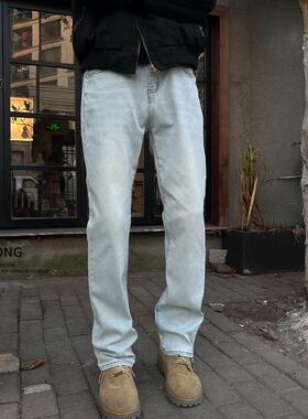 Entong美式高街vibe浅蓝色牛仔裤男士春秋季直筒修身cleanfit裤子