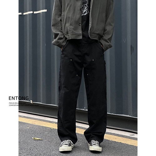 美式高街vibe黑色直筒牛仔裤
