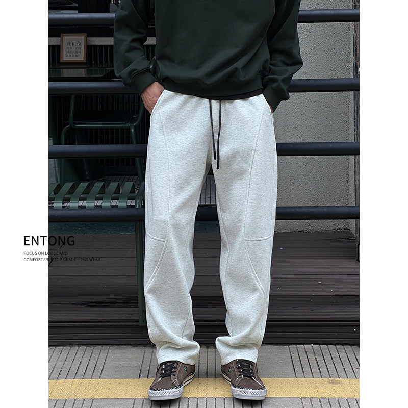 Entong潮牌解构高街vibe卫裤男款美式宽松抽绳直筒休闲裤百搭裤子