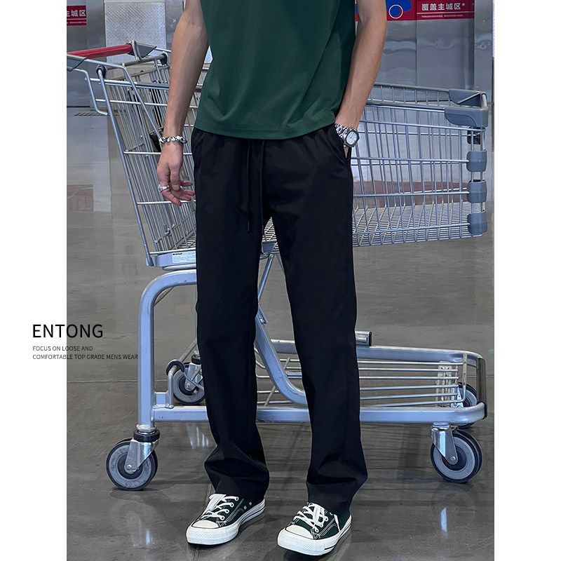 Entong潮牌轻薄速干休闲裤子男秋季薄款美式垂感百搭直筒宽松长裤