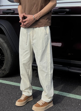 Entong美式高街秋季薄款休闲裤解构纯色vibe宽松潮牌男款直筒长裤