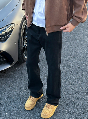 Entong美式潮牌vibe基础黑色牛仔裤子男款美式百搭炸街微喇叭长裤