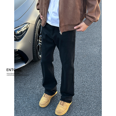 美式潮牌vibe基础黑色牛仔裤子