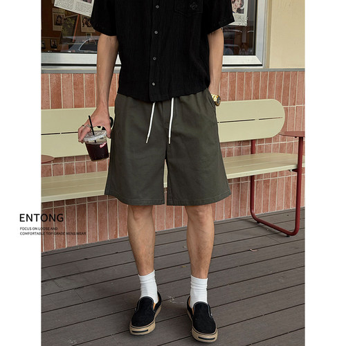 Entong美式潮流重磅水洗休闲短裤男款夏季薄款高街百搭直筒五分裤