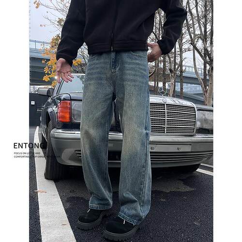 美式高街vibe复古做旧牛仔裤