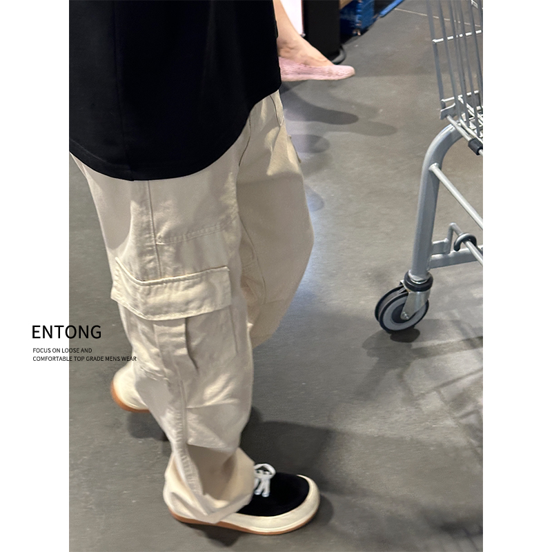 Entong美式百搭工装裤设计感大口袋宽松直筒高街男春秋季休闲长裤