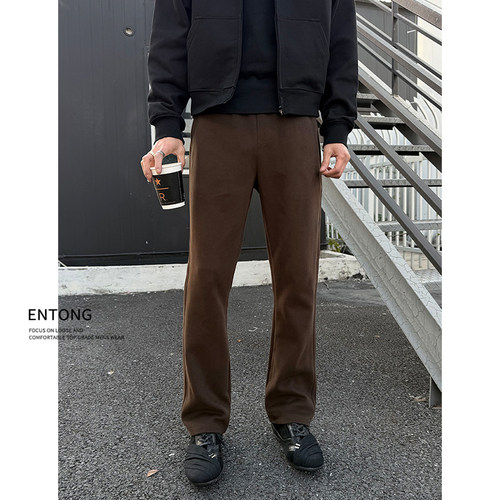 深咖色美拉德复古卫裤男款