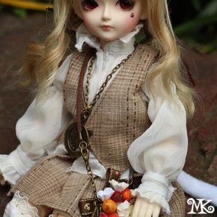 MK官配1/6BJD娃娃衣服假发鞋子SD6分可爱小裙子套装+混变色卷头发