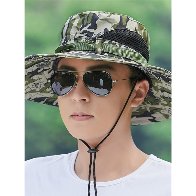 男士钓鱼帽夏季大檐防晒帽休闲遮太阳帽可折叠帽户外工作大檐帽子