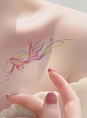 鱼鲤鱼锦鲤纹身贴 蓝色唯美锁骨手腕小清新防水纹身贴