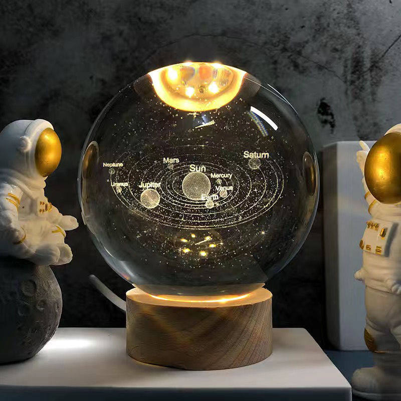 发光太阳系水晶球桌面小夜灯摆件星空玻璃球装饰品生日礼物女毕业