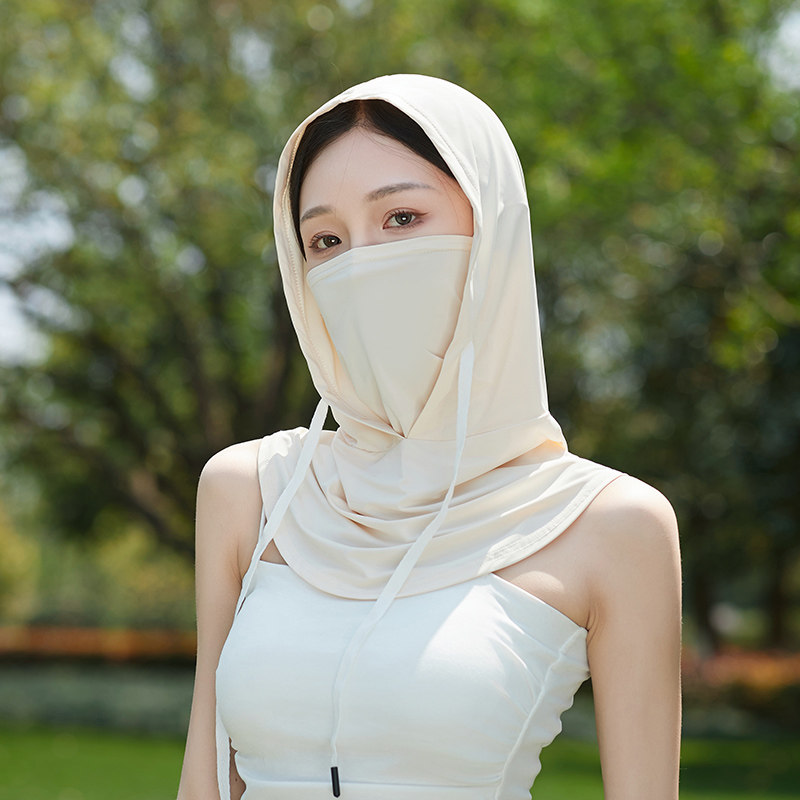 防晒面罩男款遮阳帽子一体护颈全脸防紫外线骑行头套罩冰丝围脖男