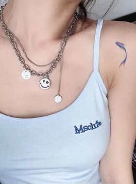 纹身贴防水男女持久仿真脚踝性感锁骨蓝色锦鲤小鱼贴纸ins风