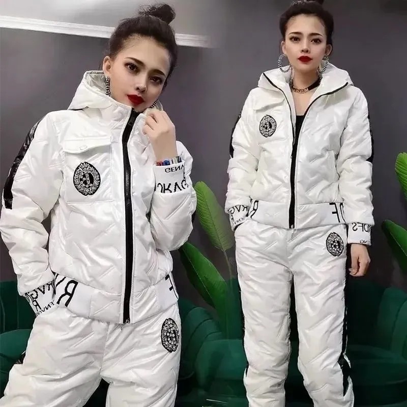 秋冬款亮面羽绒棉棉服俩件套韩版加厚免洗连帽上衣裤子棉衣套装女