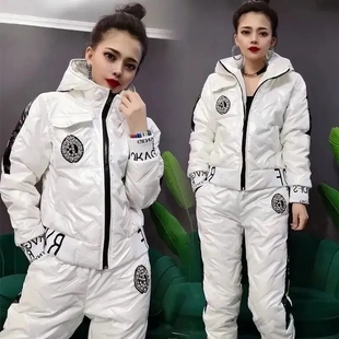 秋冬款亮面羽绒棉棉服俩件套韩版加厚免洗连帽上衣裤子棉衣套装女