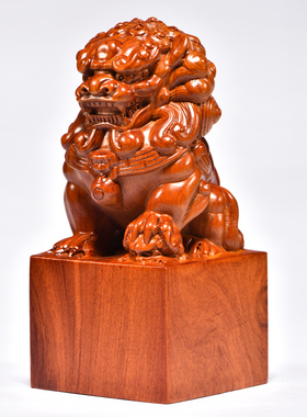 实木质花梨木雕方形狮子办公室印章定制定做书房宫庙摆件赠送刻字