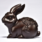 黑檀木雕小兔子实木吉祥玄关乔迁礼物动物生肖摆件寓意福财工艺品